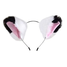 White Black Cosplay Faux Fur Fox Ears Headband Plush Animal Cat Dog Ears Headband for Halloween Costume Party Cosplay