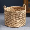 Round Water Hyacinth Seagrass Woven Basket with Handles - 15" x 15" x 15" - Natural Brown - For Clothes, Towels, Canvas, Toys and Magazine Storage and