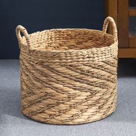 Round Water Hyacinth Seagrass Woven Basket with Handles - 15" x 15" x 15" - Natural Brown - For Clothes, Towels, Canvas, Toys and Magazine Storage and