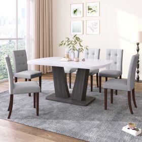 Dining Table Set for 6, 7 Piece Kitchen Table Chairs Set, 1.8" Thickness Tabletop and V-shaped Table Legs, Modern Dining Room Set with 63 inch Dinner