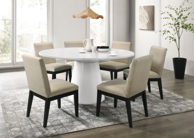 Jasper White 7 Piece 59"W Round Dining Table Set with Black Finish Chairs