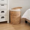 Ludmilla Round Tall Water Hyacinth Woven Wicker Laundry Hamper with Lid - For Clothes, Canvas, Toys and Book Storage with Removable Liner - 15" x 15"