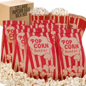 Popcorn Bags 2oz Bulk Pack of 125 Large Brown Red Individual Pop Corn Paper Bags Family Movie Night Mini Snack Boxes Concession Stand Party or Game Su