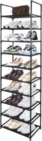 Shoe Rack 10 Tiers Narrow Shoe Organizer, Tall Shoe Rack for Entryway, Sturdy Metal Shoe Shelf for 20-25 Pairs Black