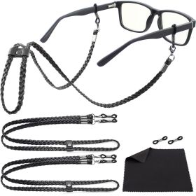 Eye Glass String Strap Holder Premium ECO Leather 2 Cords Black 30 inch Length