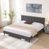 King Size Platform Bed Frame with Fabric Upholstered Headboard and Wooden Slats, No Box Spring Needed/Easy Assembly, Dark Grey