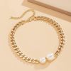 Niche personality imitation pearl neck chain clavicle chain female European and American cross-border jewelry trend geometric thick chain simple neckl