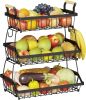 3 Tier Fruit Basket Bowl Farmhouse with Side hooks for Kitchen Countertop, Detachable Metal Bread Fruit Vegetable Storage Basket Stand Holder with Woo