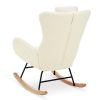 Rocking Chair Nursery, Teddy Upholstered Rocker Glider Chair with High Backrest, Adjustable Headrest & Pocket, Comfy Glider Chair for Nursery, Bedroom