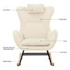 Rocking Chair Nursery, Teddy Upholstered Rocker Glider Chair with High Backrest, Adjustable Headrest & Pocket, Comfy Glider Chair for Nursery, Bedroom