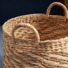 Round Water Hyacinth Seagrass Woven Basket with Handles - 15" x 15" x 15" - Natural Brown - For Clothes, Towels, Canvas, Toys and Magazine Storage and