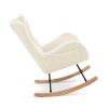 Rocking Chair Nursery, Teddy Upholstered Rocker Glider Chair with High Backrest, Adjustable Headrest & Pocket, Comfy Glider Chair for Nursery, Bedroom