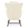 Rocking Chair Nursery, Teddy Upholstered Rocker Glider Chair with High Backrest, Adjustable Headrest & Pocket, Comfy Glider Chair for Nursery, Bedroom