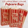 Popcorn Bags 2oz Bulk Pack of 125 Large Brown Red Individual Pop Corn Paper Bags Family Movie Night Mini Snack Boxes Concession Stand Party or Game Su