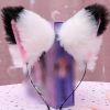 White Black Cosplay Faux Fur Fox Ears Headband Plush Animal Cat Dog Ears Headband for Halloween Costume Party Cosplay