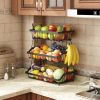 3 Tier Fruit Basket Bowl Farmhouse with Side hooks for Kitchen Countertop, Detachable Metal Bread Fruit Vegetable Storage Basket Stand Holder with Woo