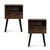 Set of 2 Mid Century Nightstand, Side Table with Drawer and Shelf, End Table for Living Room Bedroom, Rustic Brown