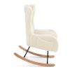 Rocking Chair Nursery, Teddy Upholstered Rocker Glider Chair with High Backrest, Adjustable Headrest & Pocket, Comfy Glider Chair for Nursery, Bedroom