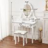 White Vanity Desk with Lights,Makeup Vanity with Lights,Vintage Vanity Dresser with Lights,Dressing Table,Vanity Set with Mirror and Stool,Vanity and