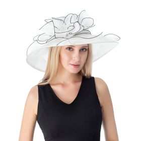 Women's Wide Brim Fedora Cap Elegant Mesh Breathable Sun Hat Church Dress Hat Leaf Flower Bridal Wedding Hat Beach Hats (Color: White)