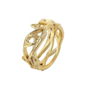 Fashion Simple Gold Jesus Crown Thorns Olive Branch Titanium Steel Ring (Color: Gold, size: Number12)