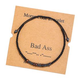 Morse Code Bracelet Black Gallstone Wood Beads (Color: Bad Ass)