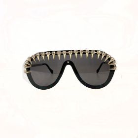 Steam Punk Diamond Oversized Sunglasses For Women Luxury (Color: Half frame rivets)