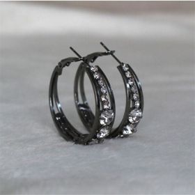 Rhinestone Women's Earrings Large Ear-Hoop (Color: Black)