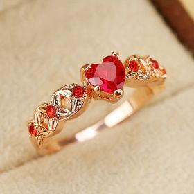 Shiny Red Heart Shape Zircon Promise Ring Sweet Wedding Band Engagement / Valentines Day Gift Jewelry (size: 10)