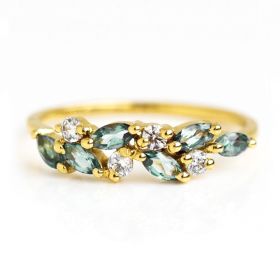 Huitan New Luxury Gold Color Women's Rings for Wedding Accessories Elegant Light Blue CZ Ring Party Fashion Jewelry Fancy Gift (Main Stone Color: F1049, Ring Size: 6)