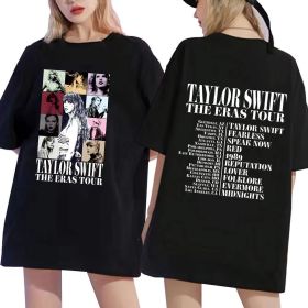 Taylor Swift The Eras Tour Fans Letter Printed T-shirt Short Sleeve Printed Tee Tops (Color: Black, size: S)