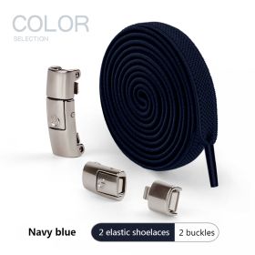 7MM No Tie Shoe Laces Press Lock Shoelaces Without Ties Elastic Laces Sneaker Kids Adult Widened Flat Shoelace for Shoes (Color: Navy blue, Length: 100cm)