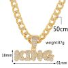 Hip Hop Diamond King Letter Pendant Necklace Cuban Chain Men Rapper Jewelry Accessories